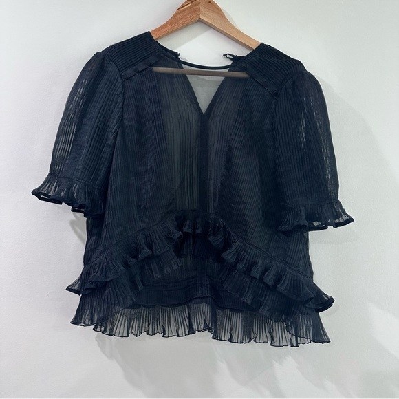 Isabel Marant organza pleated cathode ruffle blouse black size 40 US 8 - Picture 2 of 9